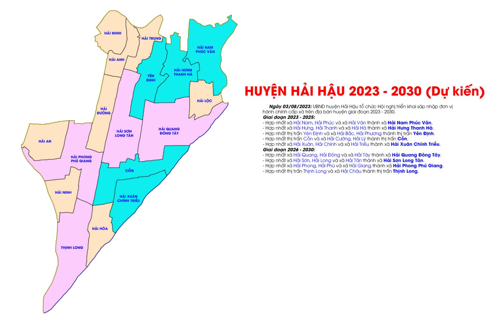 Dự kiến sáp nhập các xã ở huyện Hải Hậu từ năm 2023 đến năm 2030