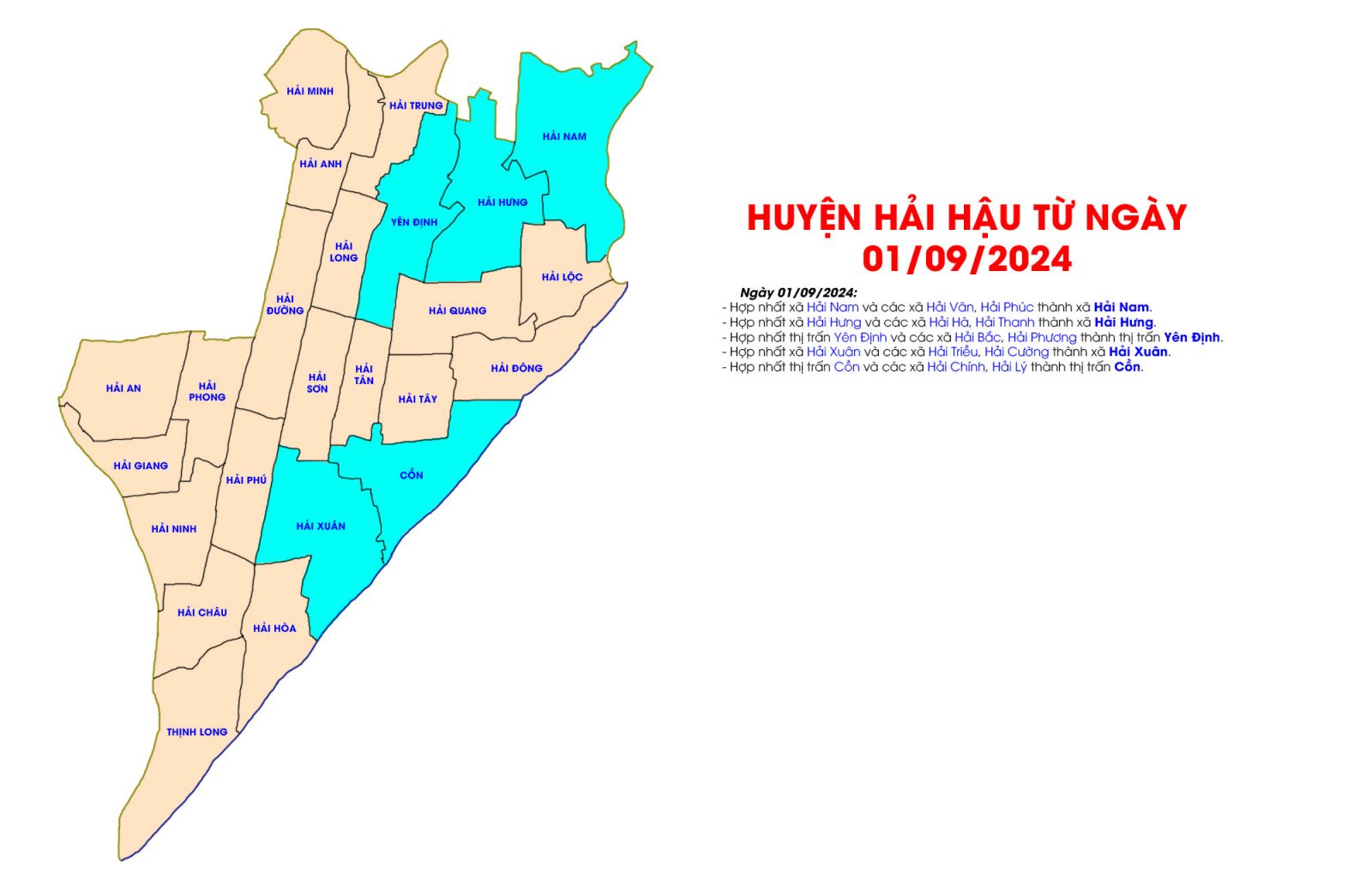 Bản đồ huyện Hải Hậu từ ngày 01/09/2024