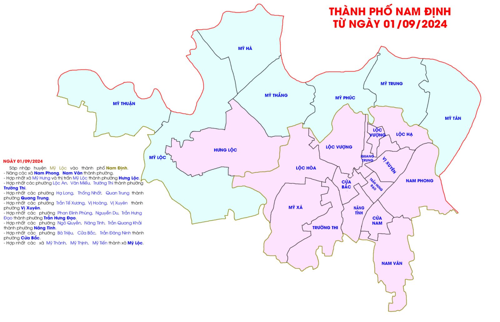 Bản đồ thành phố Nam Định kể từ ngày 01/09/2024